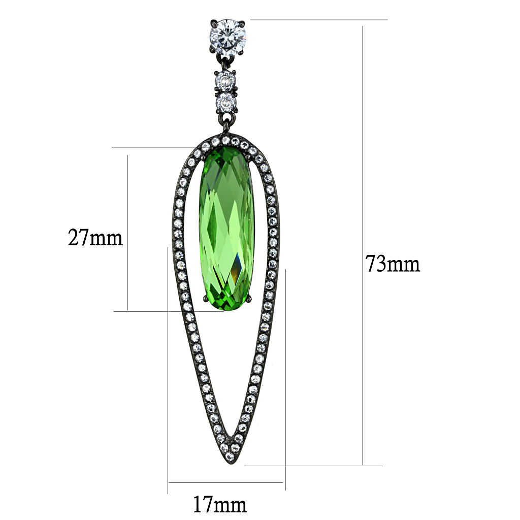 TK2846 - Stainless Steel Earrings IP Light Black  (IP Gun) Women Top Grade Crystal Peridot