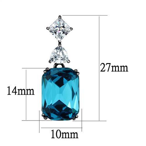 TK2848 - Stainless Steel Earrings IP Light Black  (IP Gun) Women Top Grade Crystal Blue Zircon