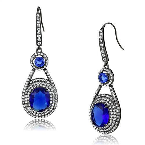 TK2851 - Stainless Steel Earrings IP Light Black  (IP Gun) Women Synthetic Sapphire