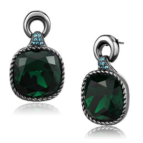 TK2852 - Stainless Steel Earrings IP Light Black  (IP Gun) Women Top Grade Crystal Emerald