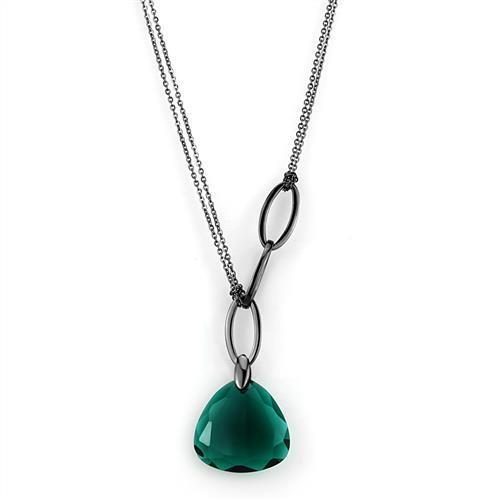 TK2858 - Stainless Steel Necklace IP Light Black  (IP Gun) Women Synthetic Blue Zircon