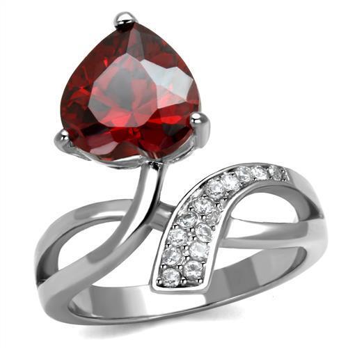 TK2863 - Stainless Steel Ring High polished (no plating) Women AAA Grade CZ Garnet