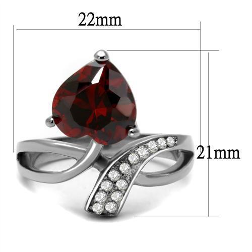 TK2863 - Stainless Steel Ring High polished (no plating) Women AAA Grade CZ Garnet