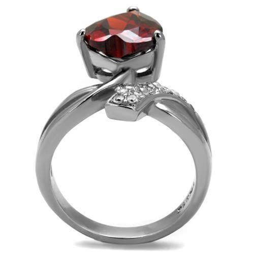 TK2863 - Stainless Steel Ring High polished (no plating) Women AAA Grade CZ Garnet