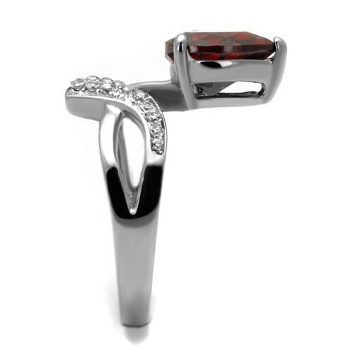 TK2863 - Stainless Steel Ring High polished (no plating) Women AAA Grade CZ Garnet