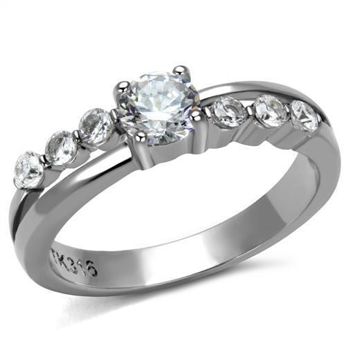 TK2865 - Stainless Steel Ring High polished (no plating) Women AAA Grade CZ Clear