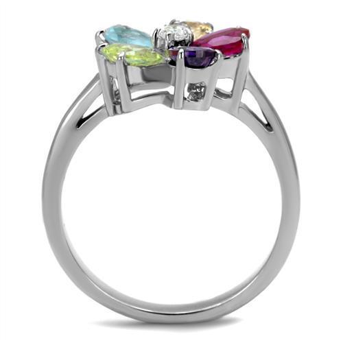 TK2867 - Stainless Steel Ring High polished (no plating) Women AAA Grade CZ Multi Color