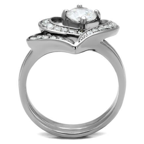 TK2868 - Stainless Steel Ring High polished (no plating) Women AAA Grade CZ Clear