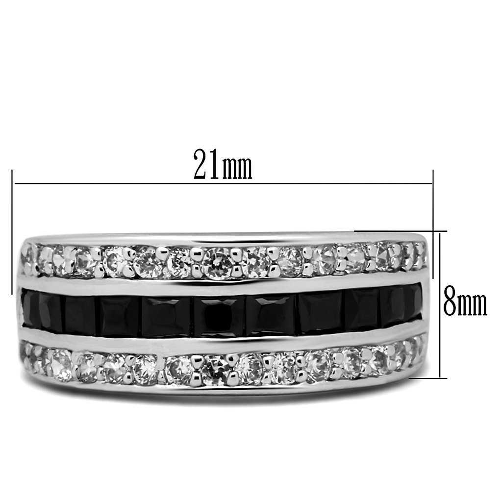 TK2872 - Stainless Steel Ring High polished (no plating) Women AAA Grade CZ Black Diamond