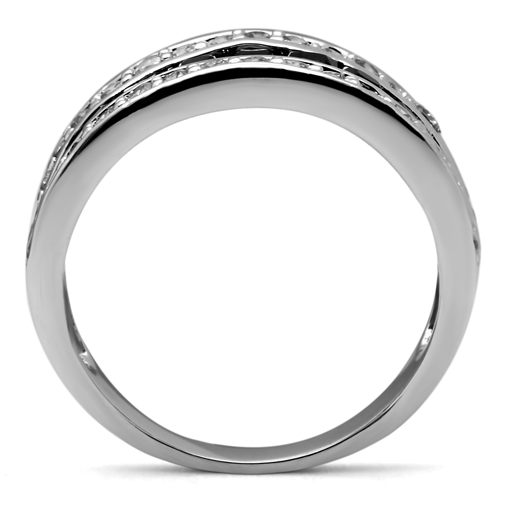 TK2872 - Stainless Steel Ring High polished (no plating) Women AAA Grade CZ Black Diamond