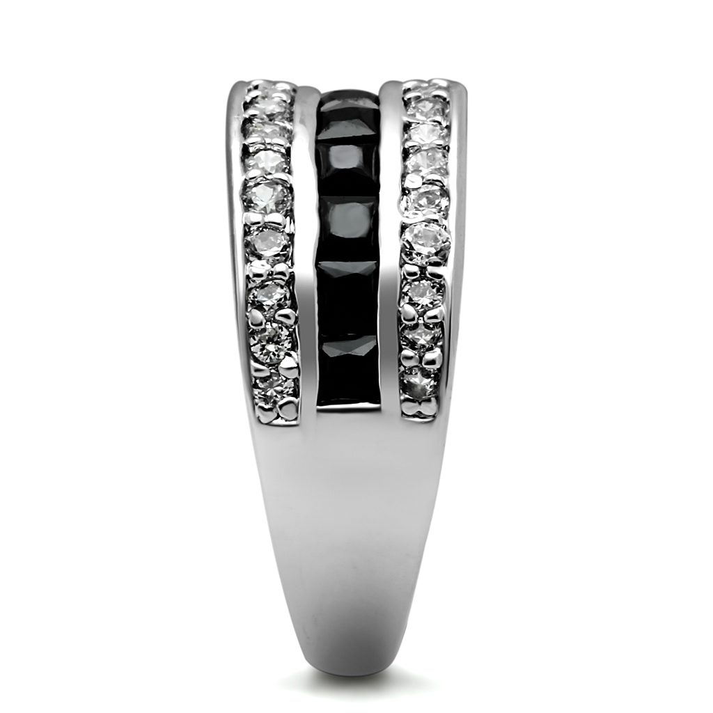 TK2872 - Stainless Steel Ring High polished (no plating) Women AAA Grade CZ Black Diamond