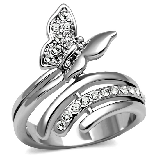 TK2875 - Stainless Steel Ring High polished (no plating) Women AAA Grade CZ Clear