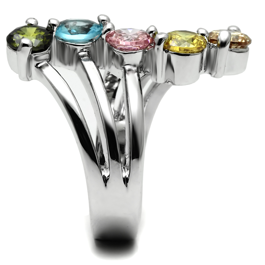 TK2876 - Stainless Steel Ring High polished (no plating) Women AAA Grade CZ Multi Color