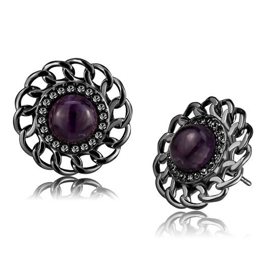 TK2889 - Stainless Steel Earrings IP Light Black  (IP Gun) Women Semi-Precious Amethyst