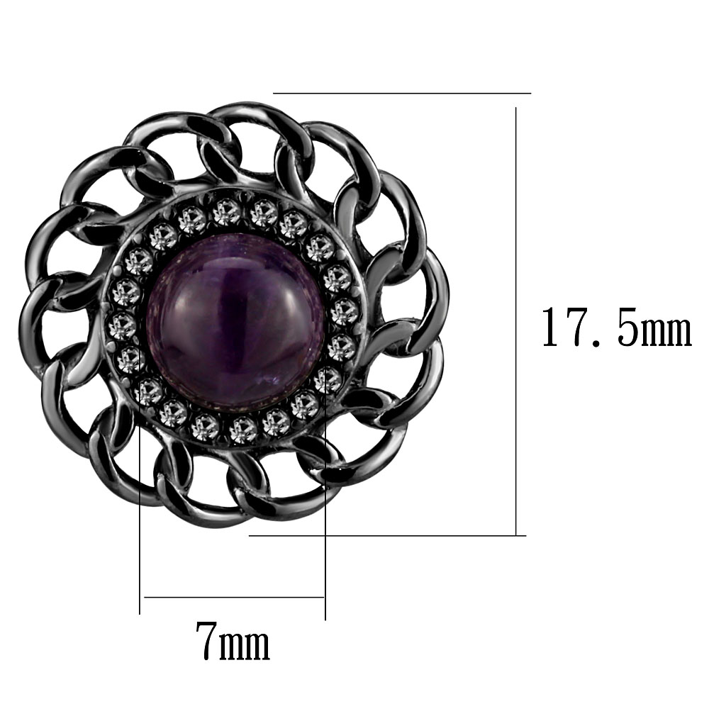 TK2889 - Stainless Steel Earrings IP Light Black  (IP Gun) Women Semi-Precious Amethyst