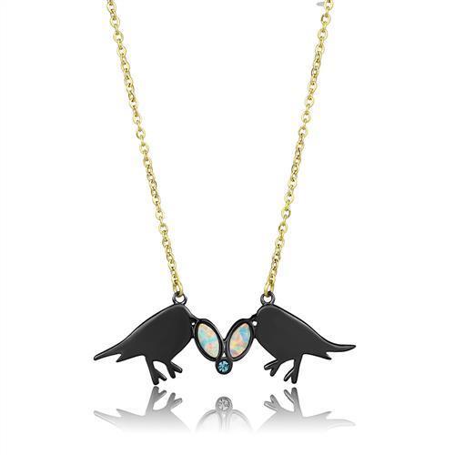 TK2895 - Stainless Steel Necklace IP Gold+ IP Black (Ion Plating) Women Semi-Precious Aurora Borealis (Rainbow Effect)