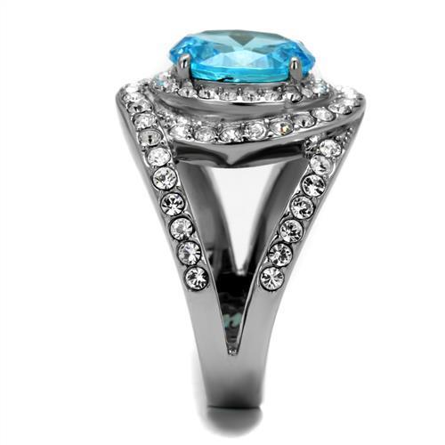 TK2900 - Stainless Steel Ring High polished (no plating) Women Synthetic Sea Blue