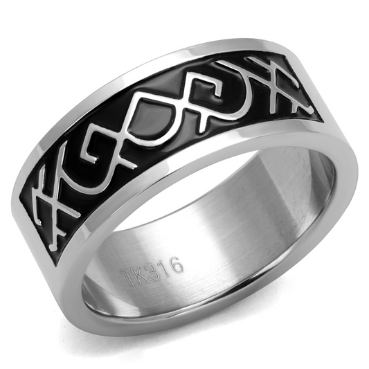 TK2921 - Stainless Steel Ring High polished (no plating) Men Epoxy Jet