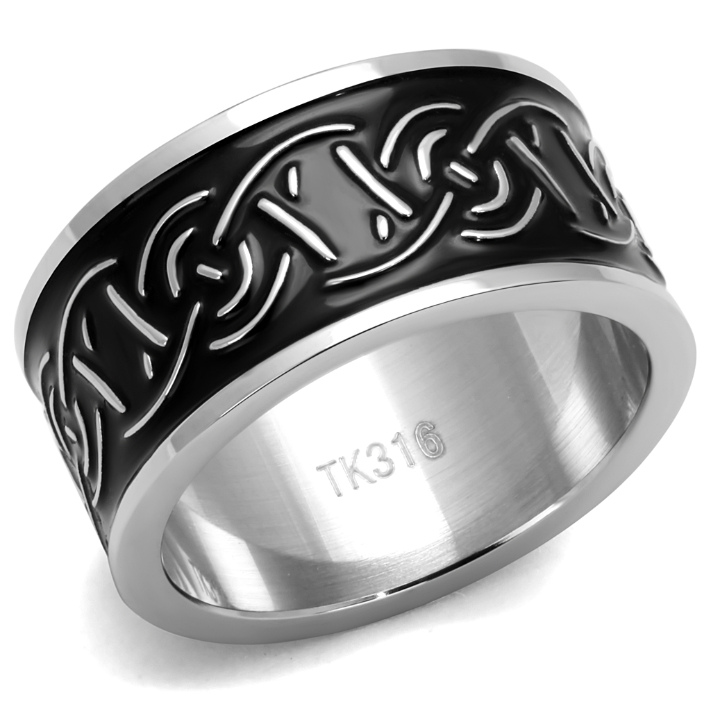 TK2922 - Stainless Steel Ring High polished (no plating) Men Epoxy Jet