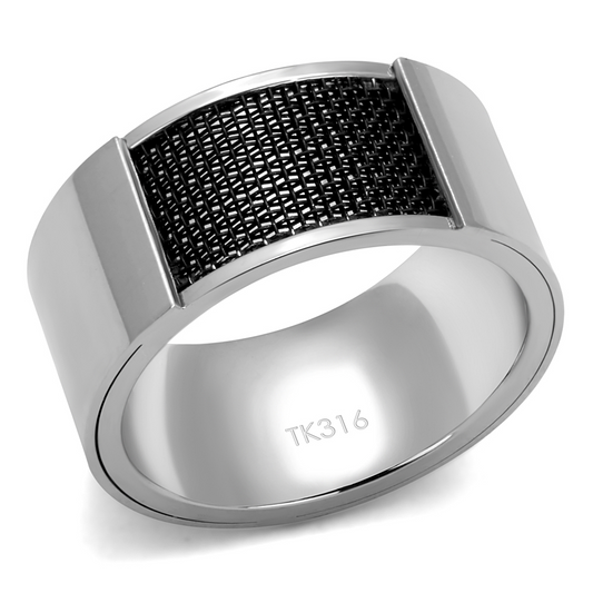 TK2923 - Stainless Steel Ring High polished (no plating) Men Epoxy Jet