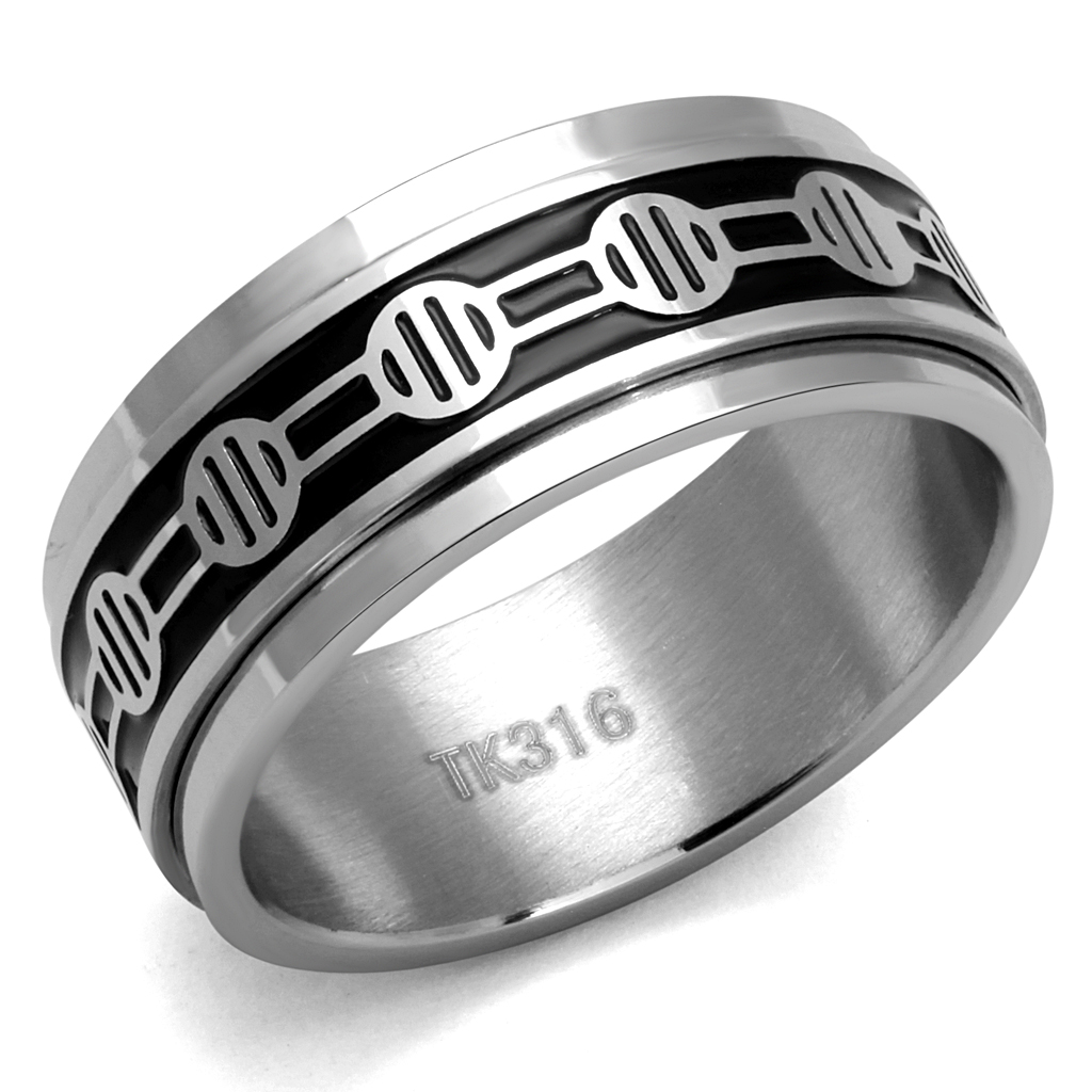 TK2924 - Stainless Steel Ring High polished (no plating) Men Epoxy Jet