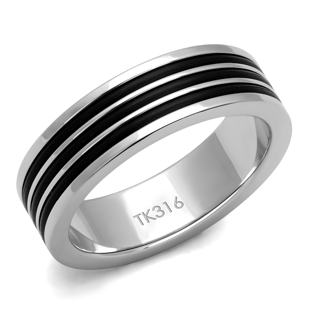 TK2925 - Stainless Steel Ring High polished (no plating) Men Epoxy Jet