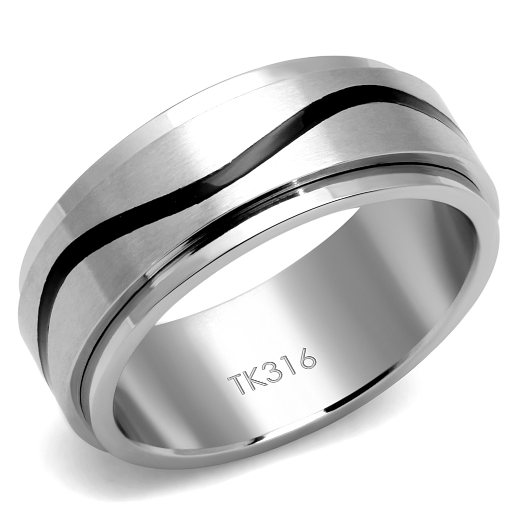 TK2929 - Stainless Steel Ring High polished (no plating) Men Epoxy Jet