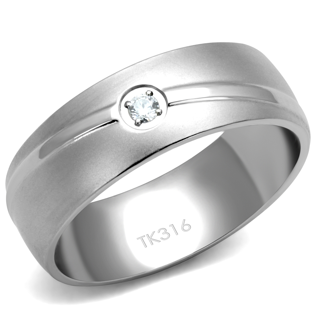 TK2931 - Stainless Steel Ring High polished (no plating) Men AAA Grade CZ Clear