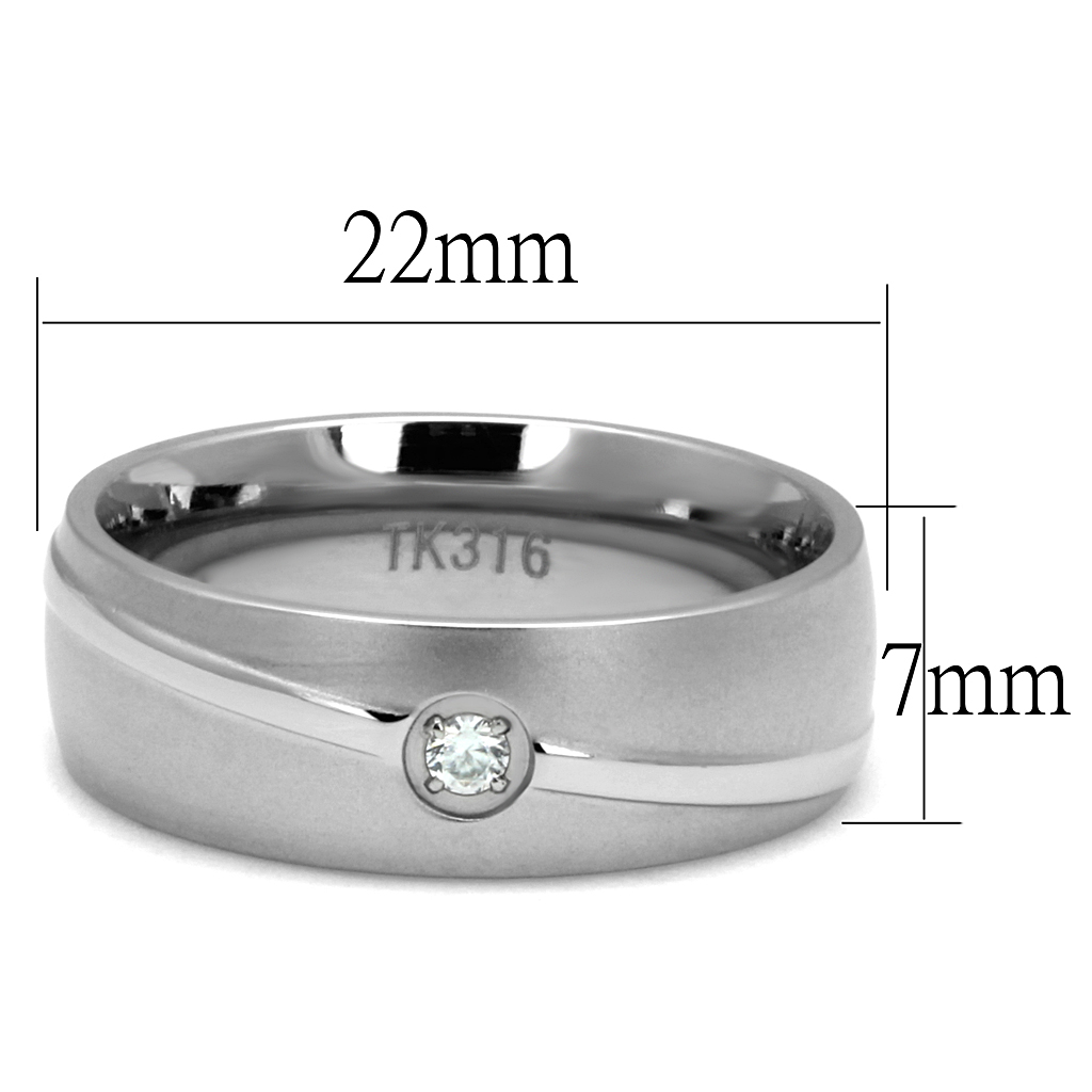 TK2931 - Stainless Steel Ring High polished (no plating) Men AAA Grade CZ Clear