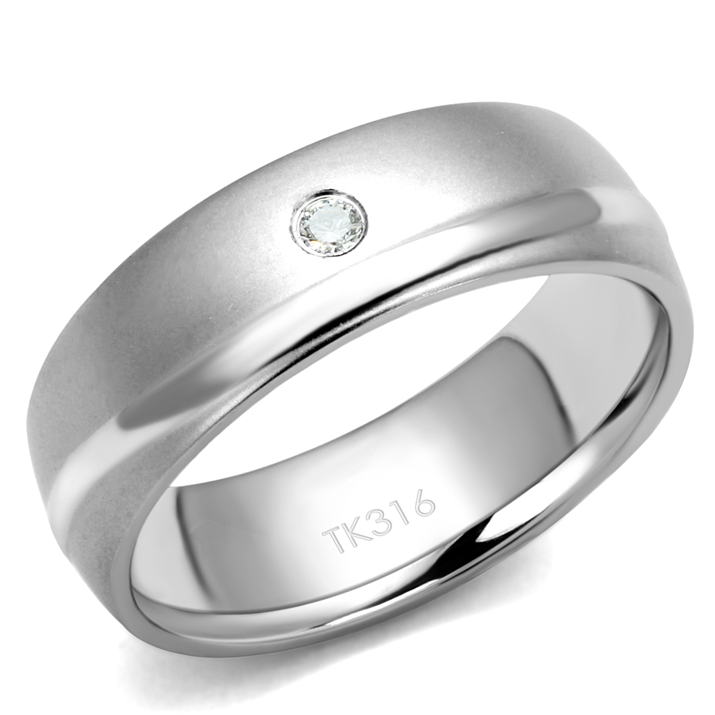 TK2932 - Stainless Steel Ring High polished (no plating) Men AAA Grade CZ Clear