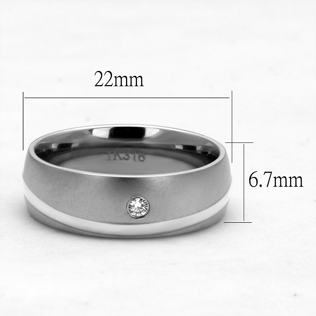 TK2932 - Stainless Steel Ring High polished (no plating) Men AAA Grade CZ Clear