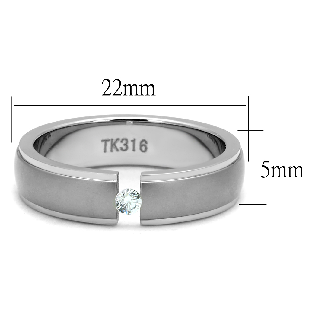 TK2935 - Stainless Steel Ring High polished (no plating) Men AAA Grade CZ Clear