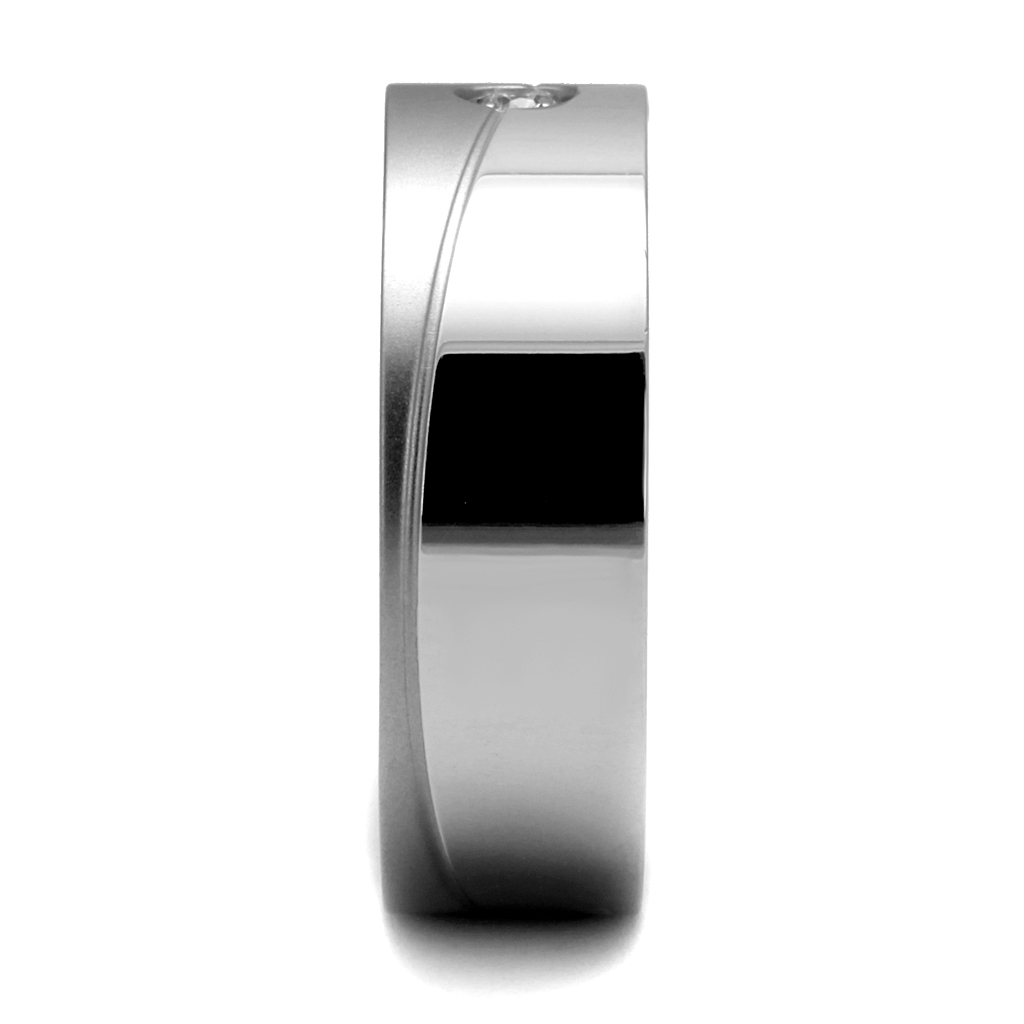 TK2937 - Stainless Steel Ring High polished (no plating) Men AAA Grade CZ Clear