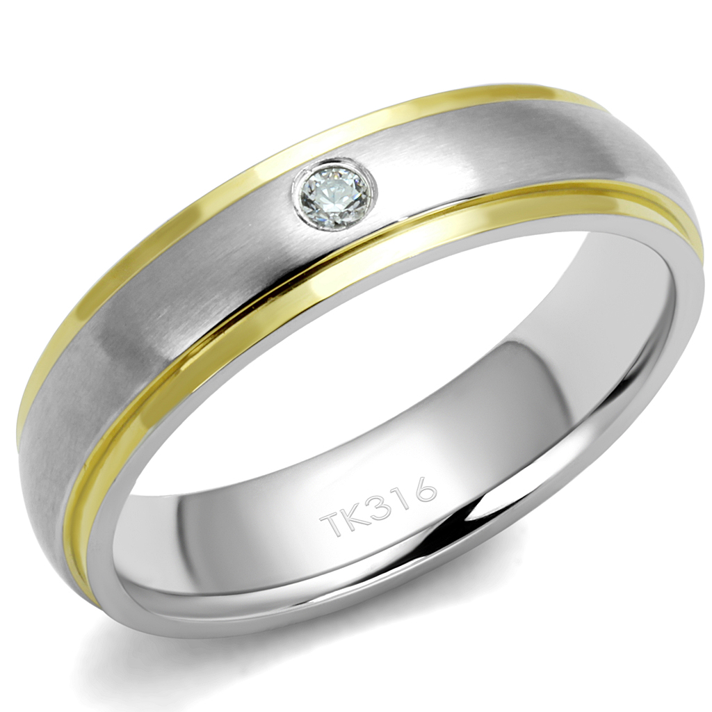 TK2938 - Stainless Steel Ring Two-Tone IP Gold (Ion Plating) Men AAA Grade CZ Clear