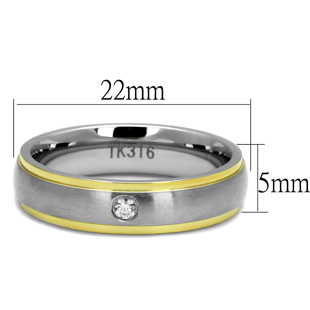 TK2938 - Stainless Steel Ring Two-Tone IP Gold (Ion Plating) Men AAA Grade CZ Clear