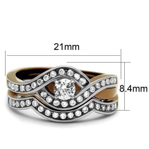 TK2953 - Stainless Steel Ring Two Tone IP Light Brown (IP Light coffee) Women AAA Grade CZ Clear