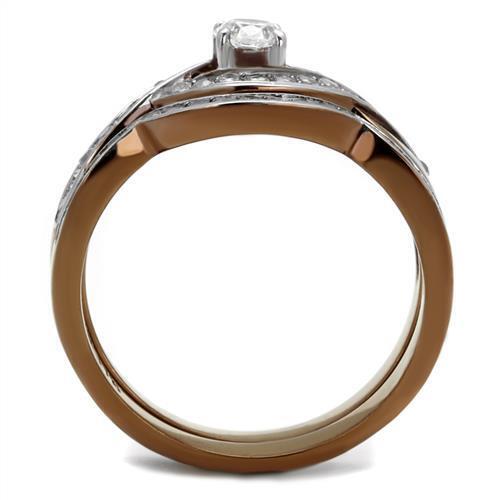 TK2953 - Stainless Steel Ring Two Tone IP Light Brown (IP Light coffee) Women AAA Grade CZ Clear