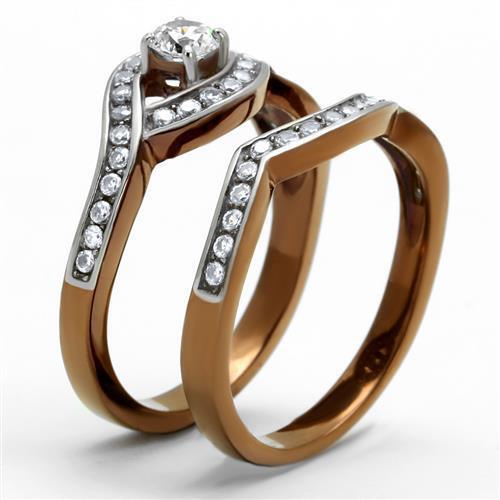 TK2953 - Stainless Steel Ring Two Tone IP Light Brown (IP Light coffee) Women AAA Grade CZ Clear