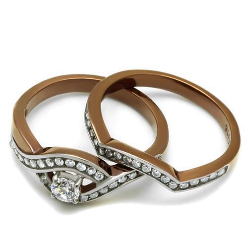 TK2953 - Stainless Steel Ring Two Tone IP Light Brown (IP Light coffee) Women AAA Grade CZ Clear