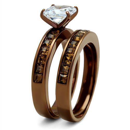 TK2954 - Stainless Steel Ring IP Coffee light Women AAA Grade CZ Clear