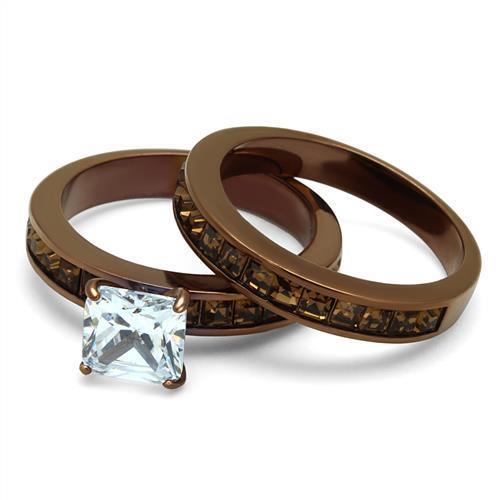 TK2954 - Stainless Steel Ring IP Coffee light Women AAA Grade CZ Clear