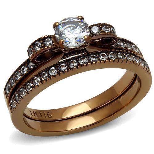 TK2955 - Stainless Steel Ring IP Coffee light Women AAA Grade CZ Clear