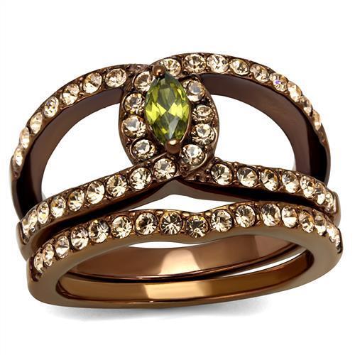 TK2956 - Stainless Steel Ring IP Coffee light Women AAA Grade CZ Olivine color