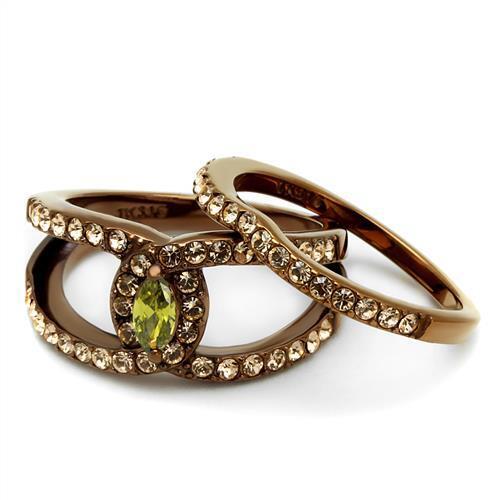 TK2956 - Stainless Steel Ring IP Coffee light Women AAA Grade CZ Olivine color