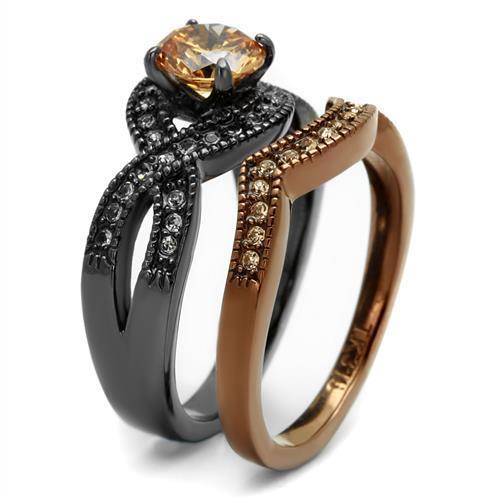 TK2957 - Stainless Steel Ring IP Light Black & IP Light coffee Women AAA Grade CZ Champagne