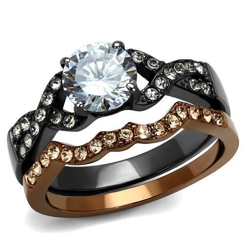 TK2958 - Stainless Steel Ring IP Light Black & IP Light coffee Women AAA Grade CZ Clear