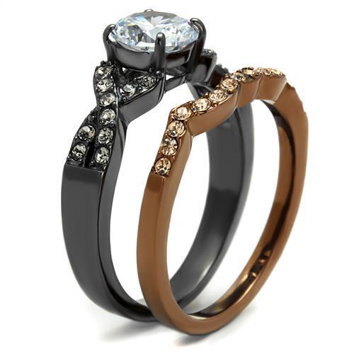 TK2958 - Stainless Steel Ring IP Light Black & IP Light coffee Women AAA Grade CZ Clear