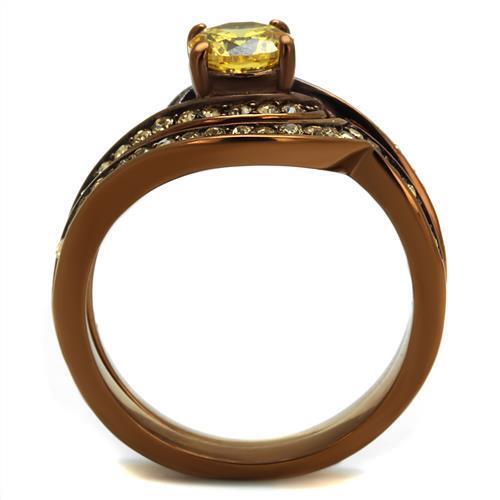 TK2959 - Stainless Steel Ring IP Coffee light Women AAA Grade CZ Topaz