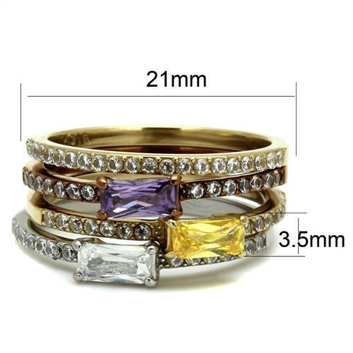 TK2960 - Stainless Steel Ring Three Tone IP?IP Gold & IP Light coffee & High Polished) Women AAA Grade CZ Multi Color