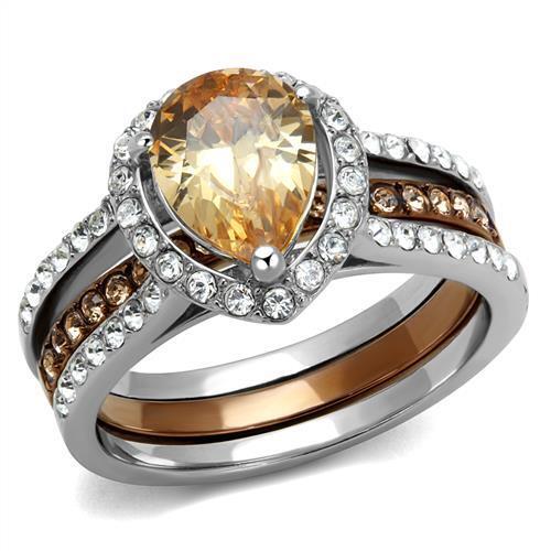 TK2961 - Stainless Steel Ring Two Tone IP Light Brown (IP Light coffee) Women AAA Grade CZ Champagne